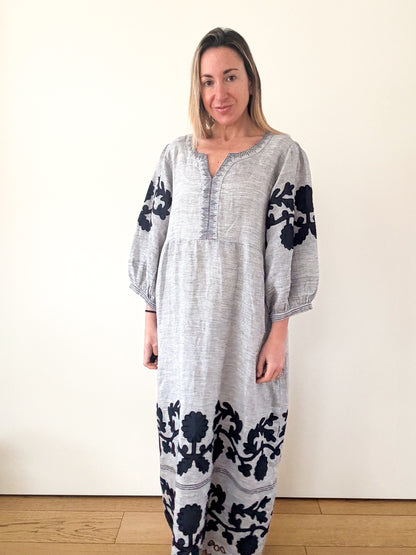 Rose and Rose Kerr Trellis Linen Beach Kaftan Dress- Size L