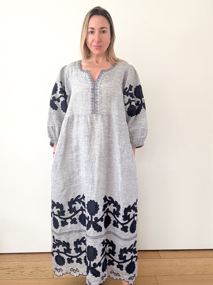 Rose and Rose Kerr Trellis Linen Beach Kaftan Dress- Size L