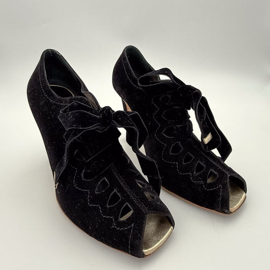 Rupert Sanderson Carmen Velvet Cut-Out Heels - Size 37.5