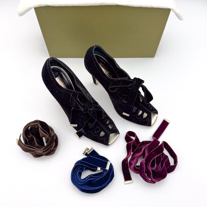 Rupert Sanderson Carmen Velvet Cut-Out Heels - Size 37.5