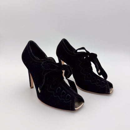 Rupert Sanderson Carmen Velvet Cut-Out Heels - Size 37.5