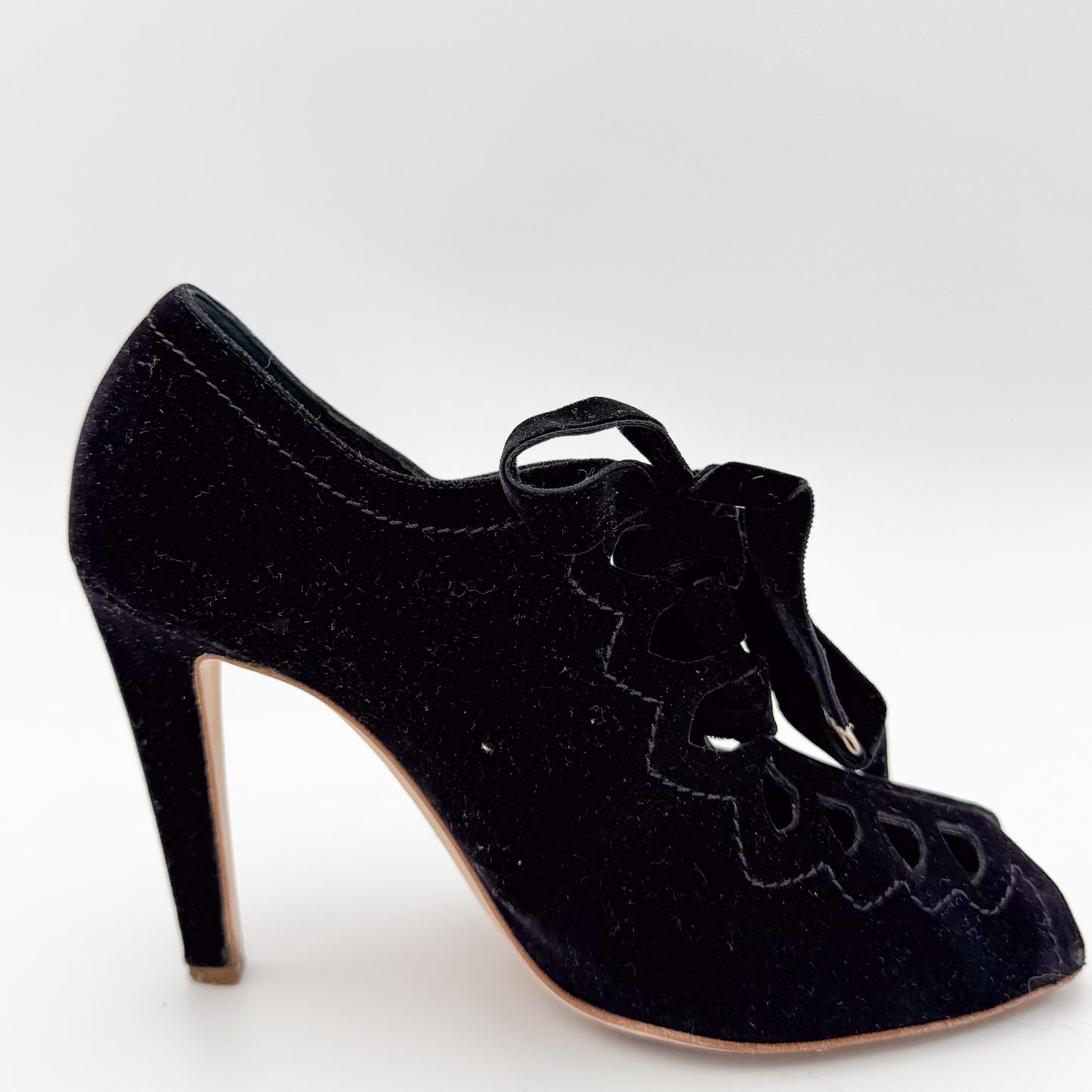 Rupert Sanderson Carmen Velvet Cut-Out Heels - Size 37.5