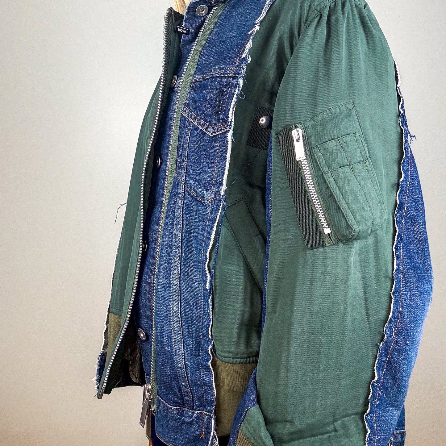 Sacai Denim & Khaki Panelled Jacket - Size 1