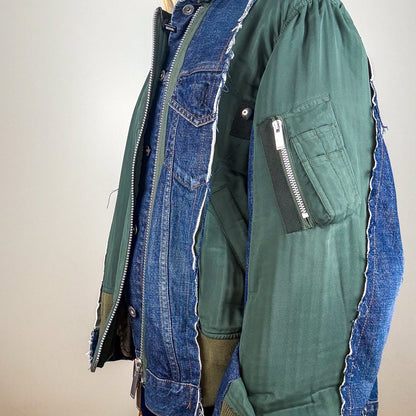 Sacai Denim & Khaki Panelled Jacket - Size 1