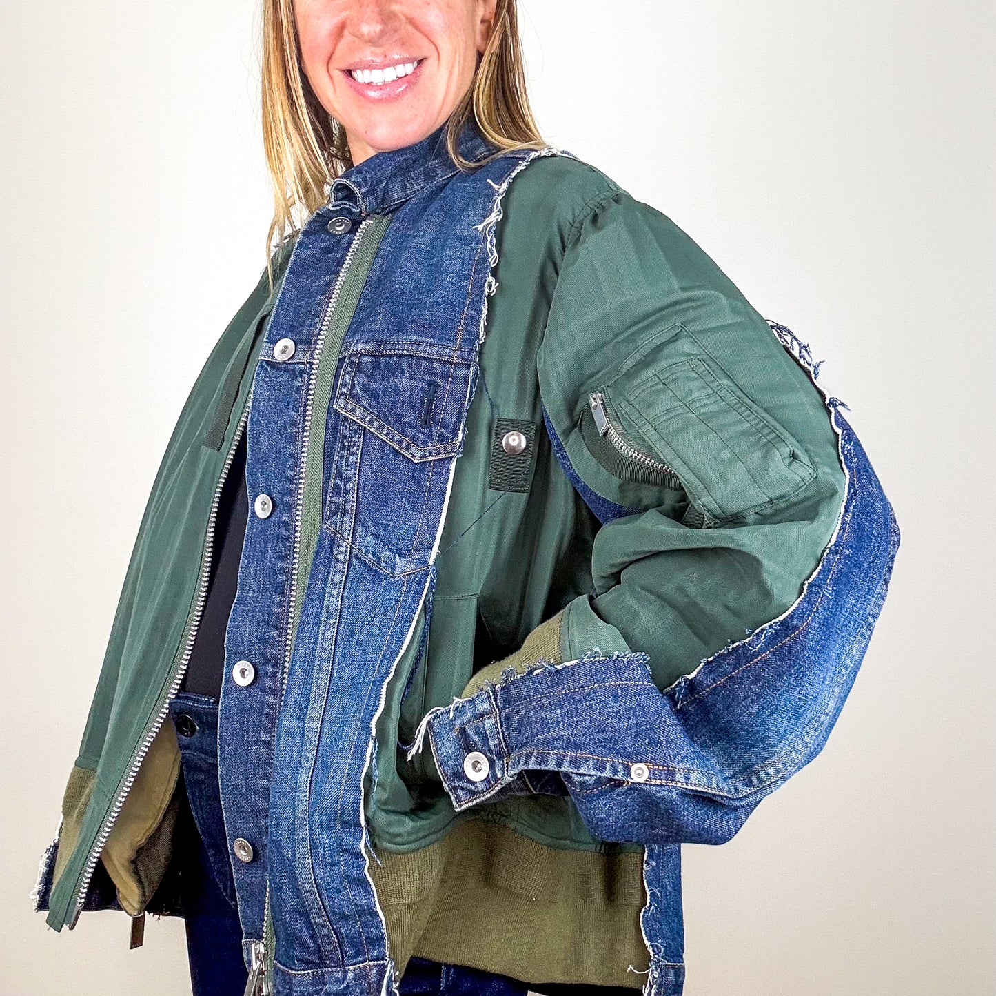 Sacai Denim & Khaki Panelled Jacket - Size 1