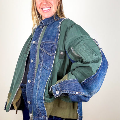 Sacai Denim & Khaki Panelled Jacket - Size 1