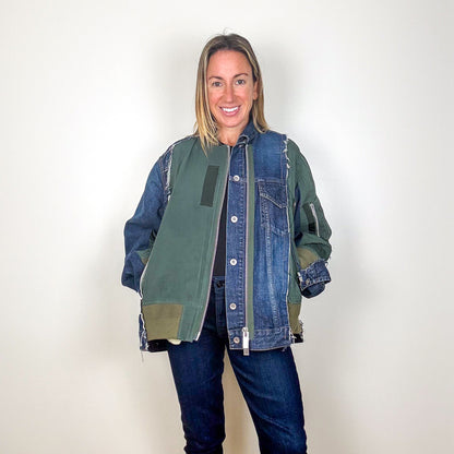 Sacai Denim & Khaki Panelled Jacket - Size 1