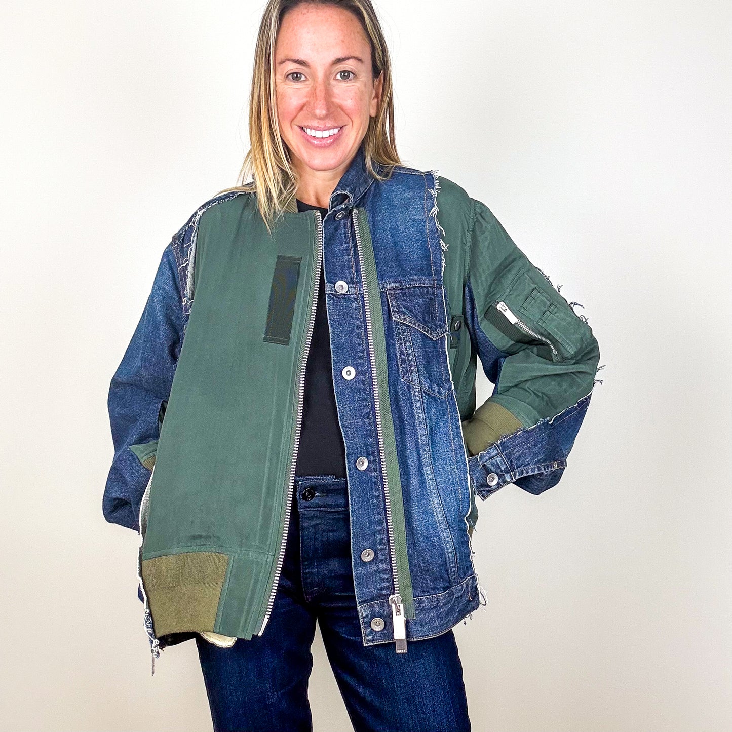 Sacai Denim & Khaki Panelled Jacket - Size 1