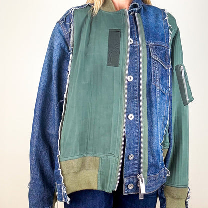 Sacai Denim & Khaki Panelled Jacket - Size 1