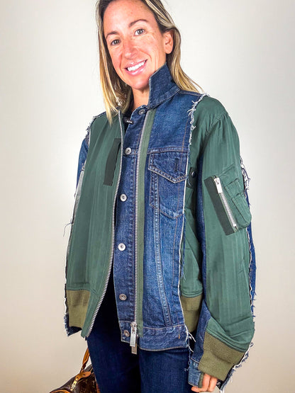 Sacai Denim & Khaki Panelled Jacket - Size 1