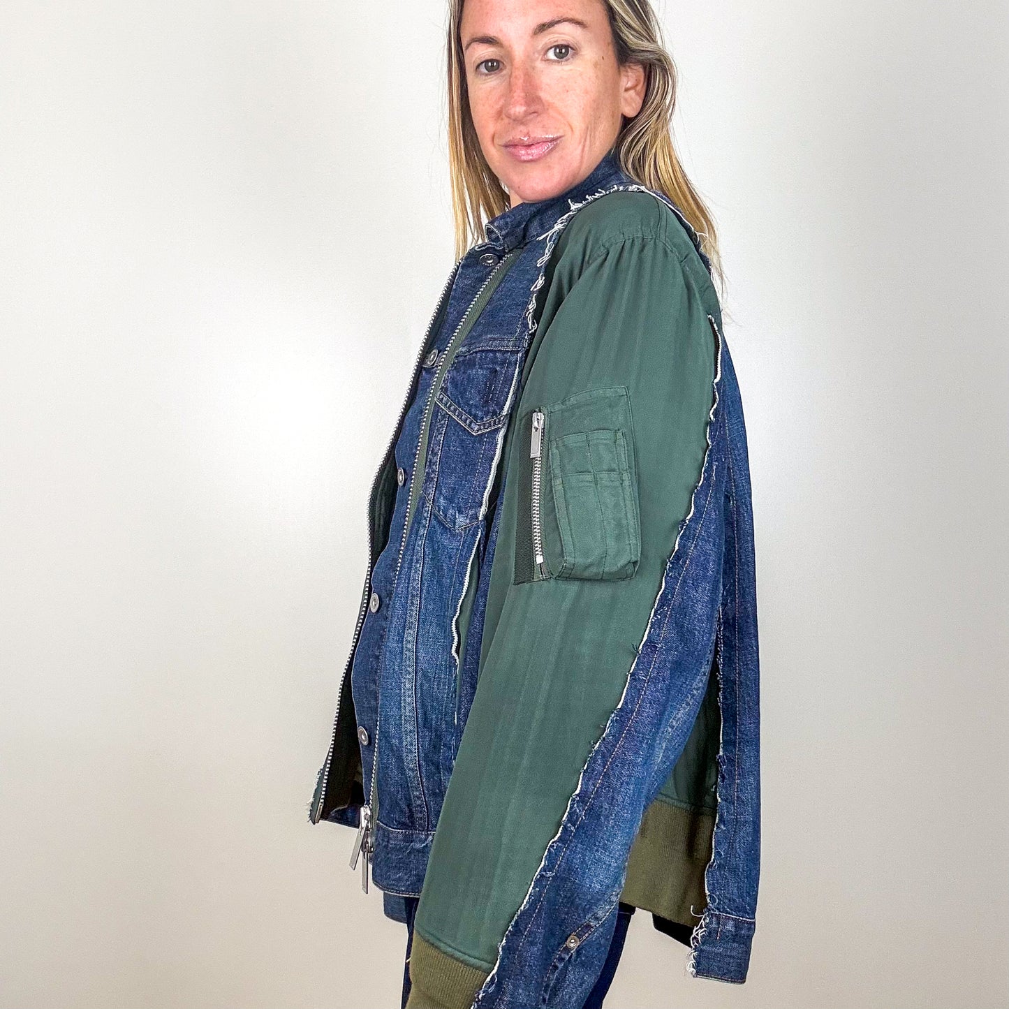 Sacai Denim & Khaki Panelled Jacket - Size 1