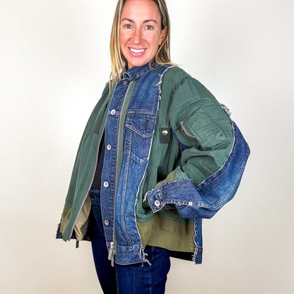 Sacai Denim & Khaki Panelled Jacket - Size 1