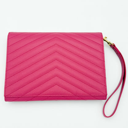 Secondhand Saint Laurent Cassandre flap pouch Fuxia Couture pink grain de poudre leather
