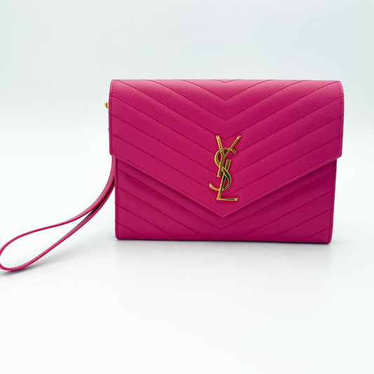 Saint Laurent Cassandre Matelassé Flap Pouch in Hot Pink