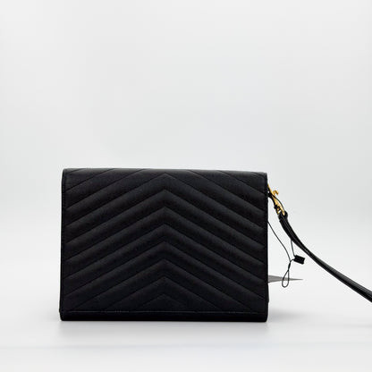 Saint Laurent Cassandre Matelassé Flap Pouch – embossed grain de poudre leather back