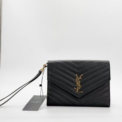 Saint Laurent Cassandre Matelassé Flap Pouch – embossed grain de poudre leather front