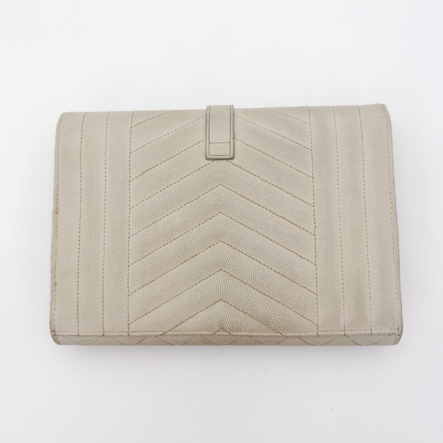 Saint Laurent Envelope Quilted Clutch in Off-White Grained Calfskin