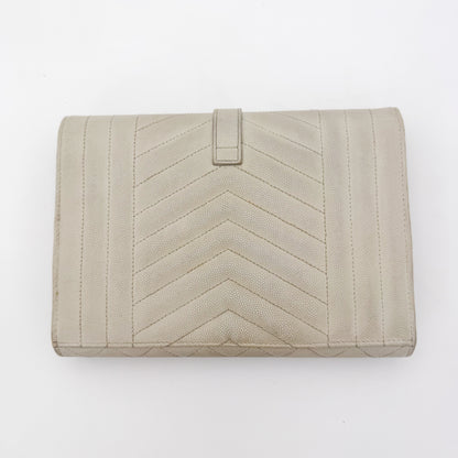 Saint Laurent Envelope Quilted Clutch in Off-White Grained Calfskin