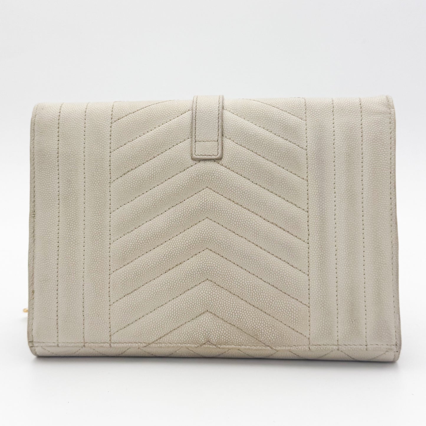 Saint Laurent Envelope Quilted Clutch in Off-White Grained Calfskin