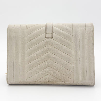 Saint Laurent Envelope Quilted Clutch in Off-White Grained Calfskin