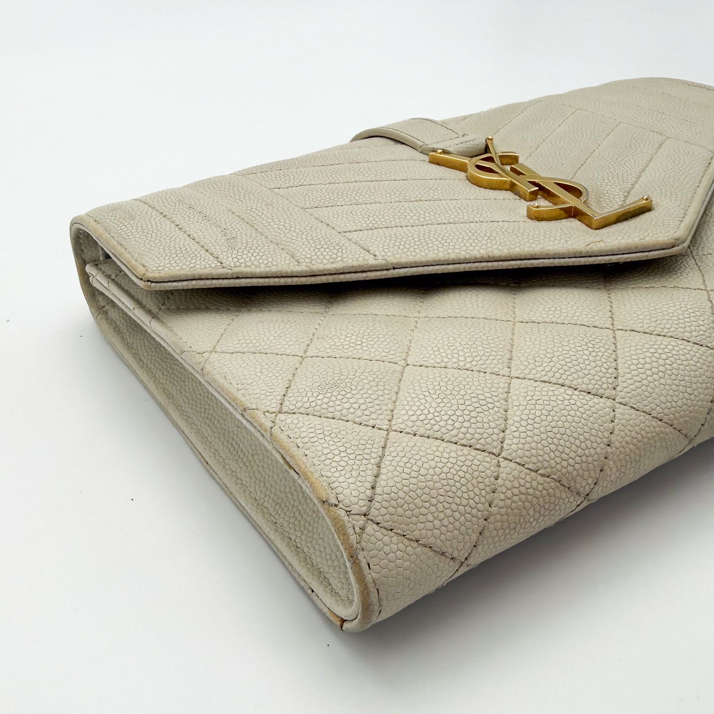 Saint Laurent Envelope Quilted Clutch in Off-White Grained Calfskin