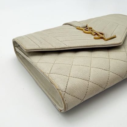 Saint Laurent Envelope Quilted Clutch in Off-White Grained Calfskin