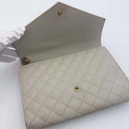 Saint Laurent Envelope Quilted Clutch in Off-White Grained Calfskin