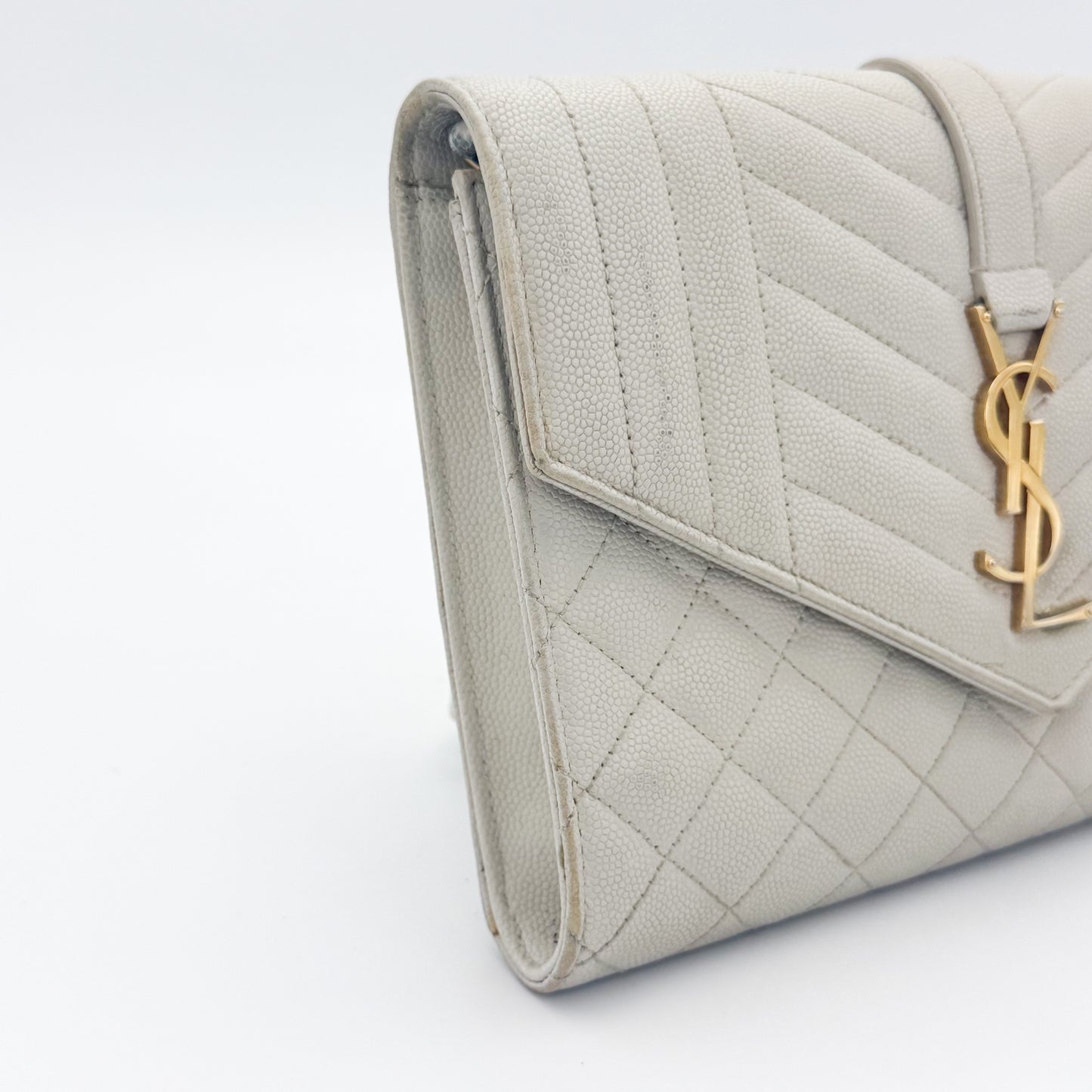 Saint Laurent Envelope Quilted Clutch in Off-White Grained Calfskin