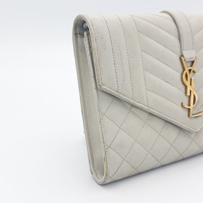 Saint Laurent Envelope Quilted Clutch in Off-White Grained Calfskin