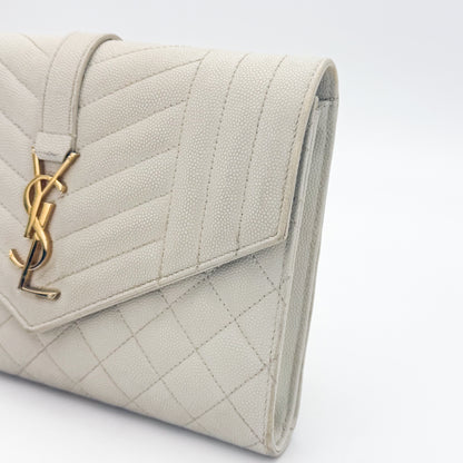 Saint Laurent Envelope Quilted Clutch in Off-White Grained Calfskin