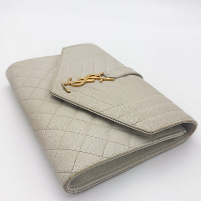 Saint Laurent Envelope Quilted Clutch in Off-White Grained Calfskin