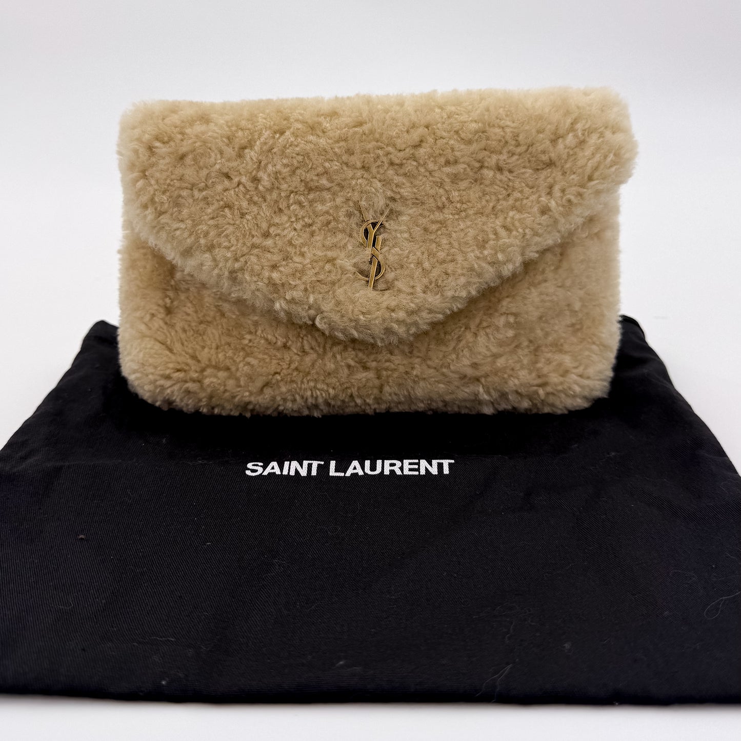 Saint Laurent Small Puffer Shearling Pouch
