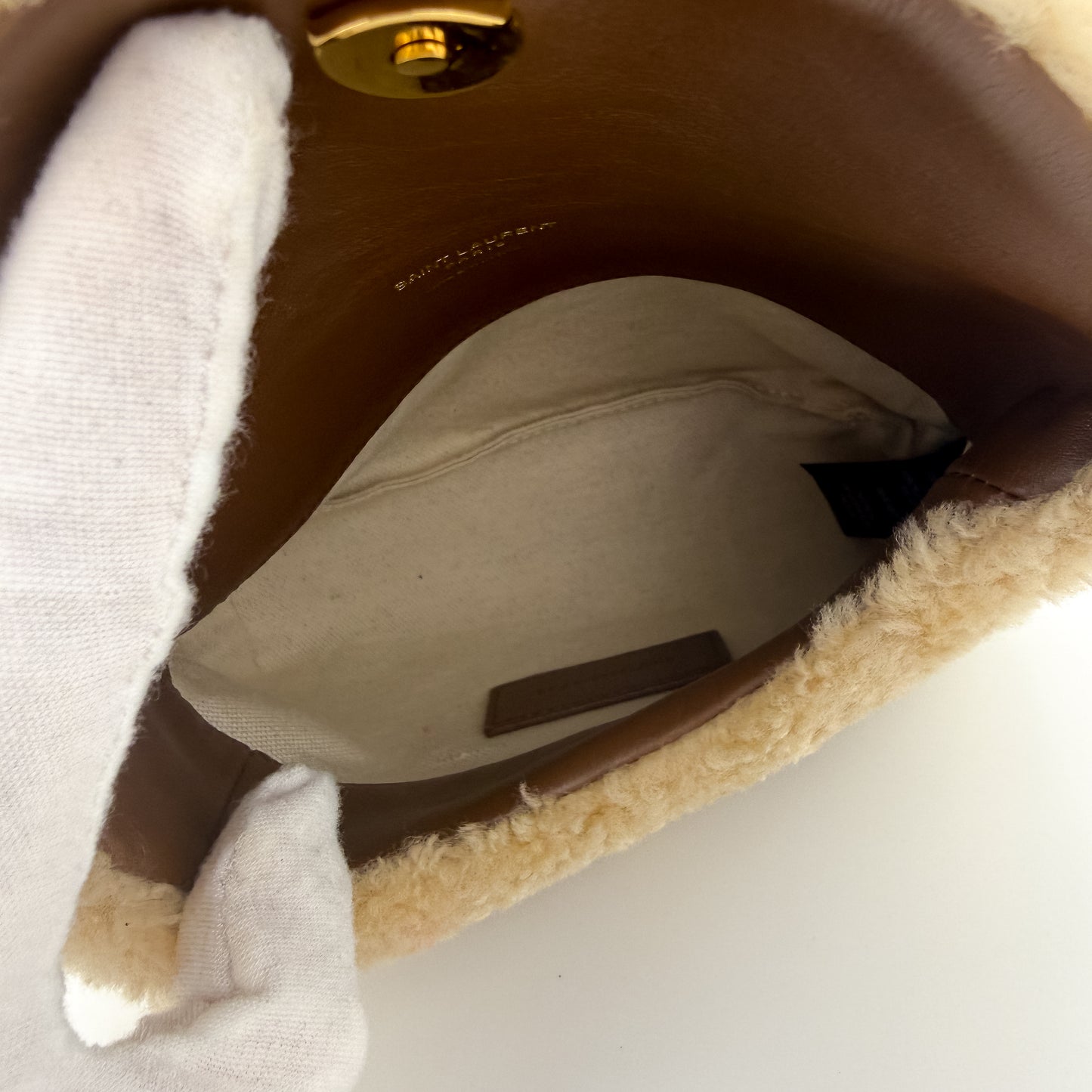 Saint Laurent Small Puffer Shearling Pouch