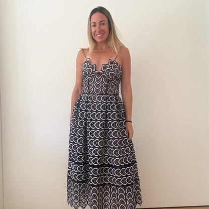 Self Portrait Navy & White Azalea Lace Dress - Size 8