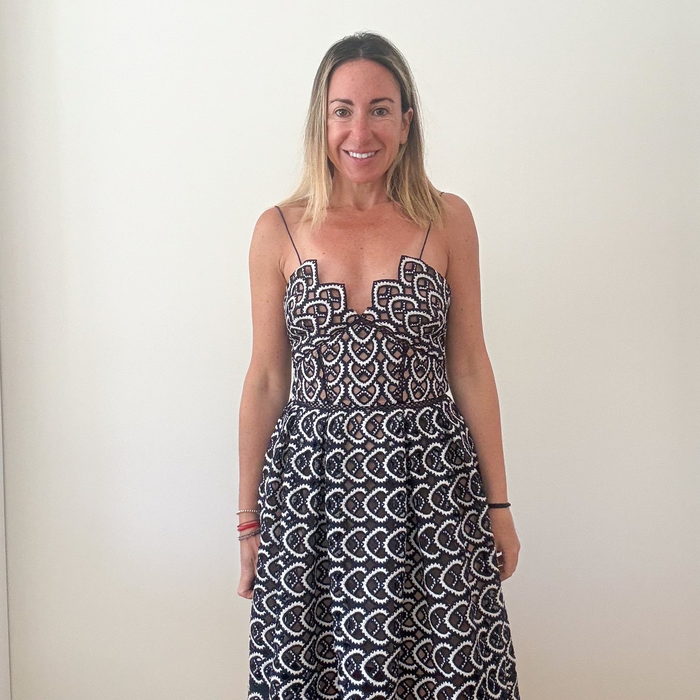 Self Portrait Navy & White Azalea Lace Dress - Size 8