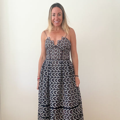 Preloved Self Portrait Azalea Dress in Navy and White