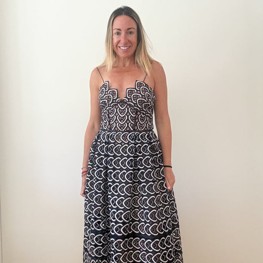 Preloved Self Portrait Azalea Dress in Navy and White