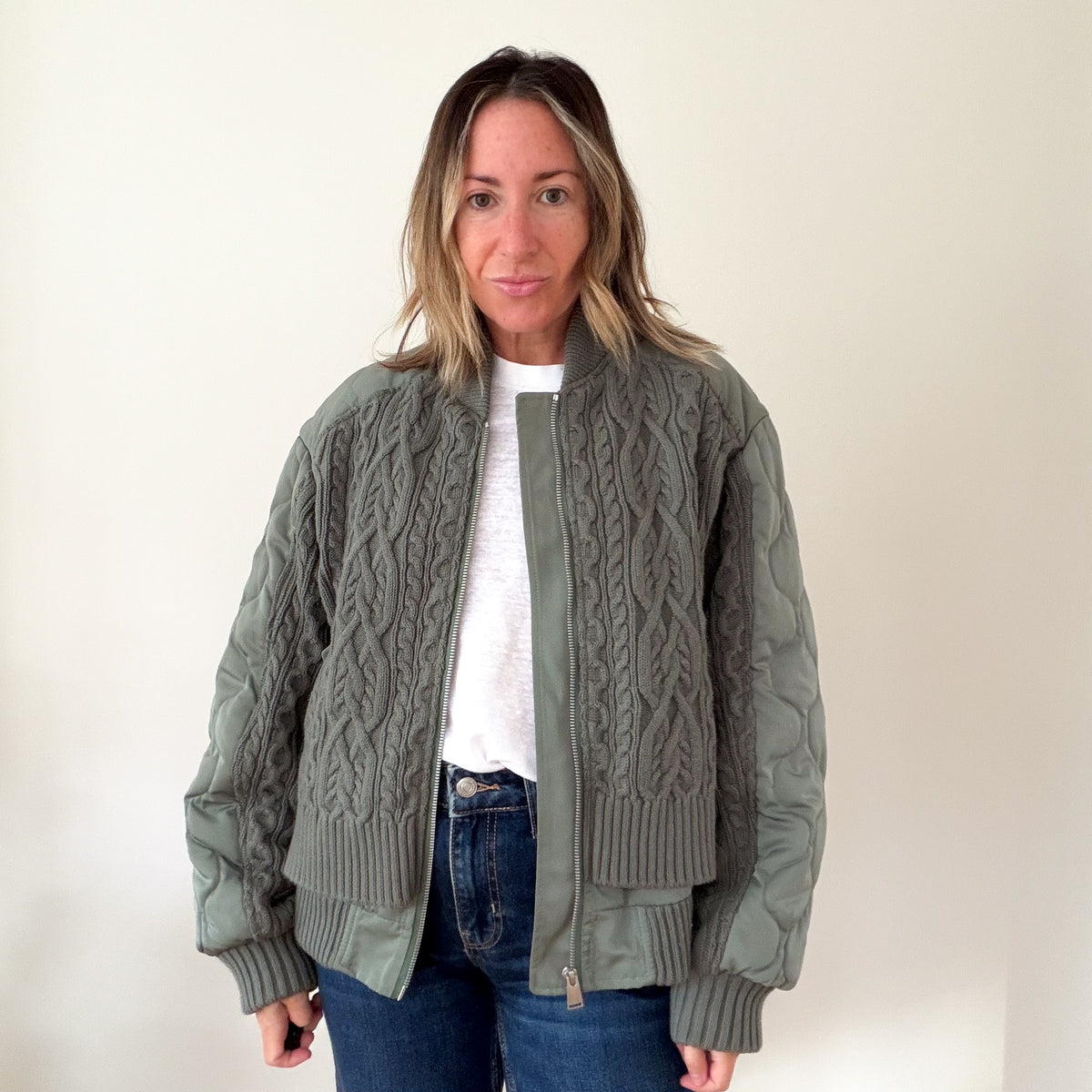 Simkhai Rollins Bomber jacket in olive green, front view