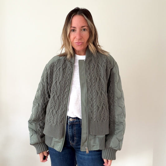 Simkhai Rollins Bomber jacket in olive green, front view
