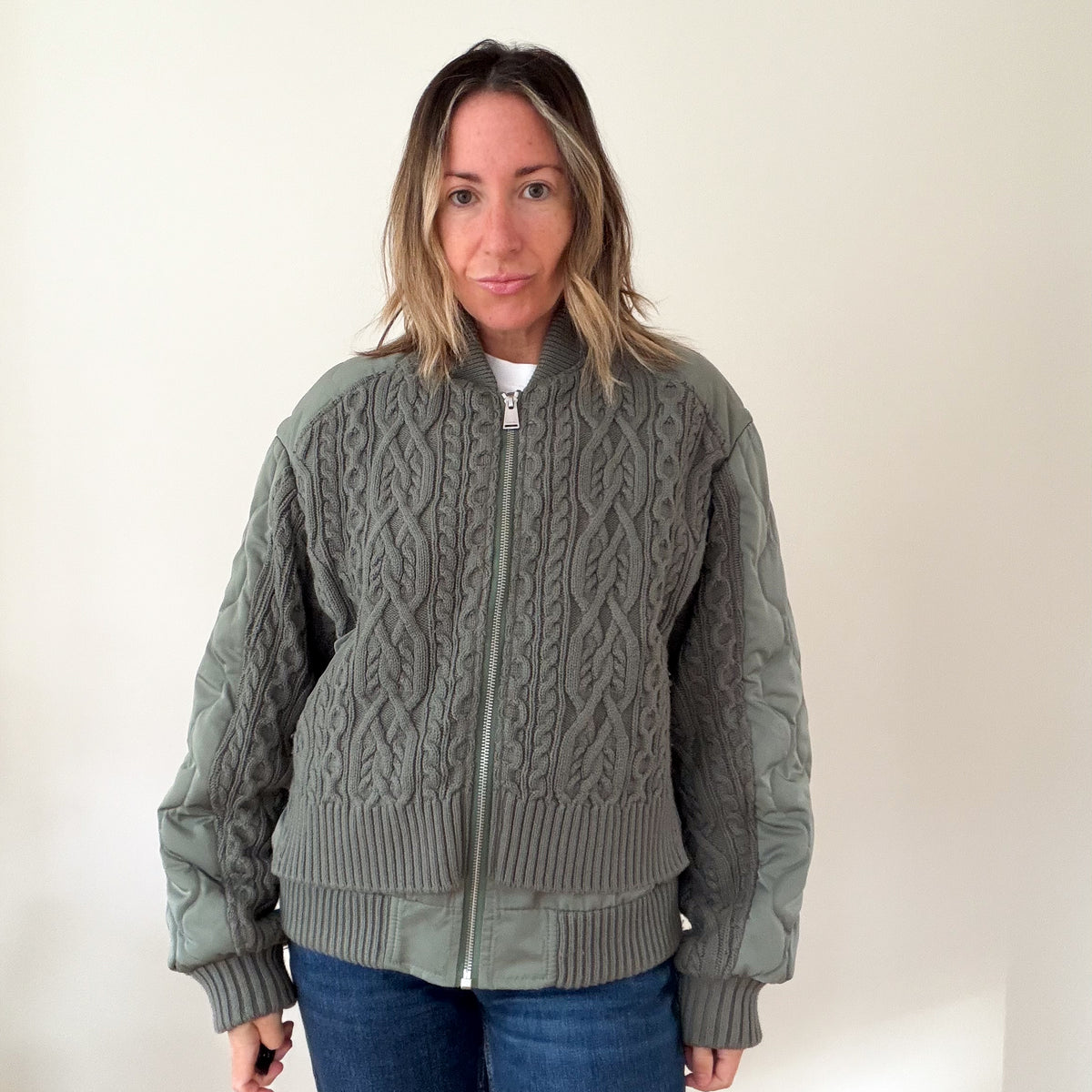 Simkhai Rollins Bomber jacket, front view with zip open