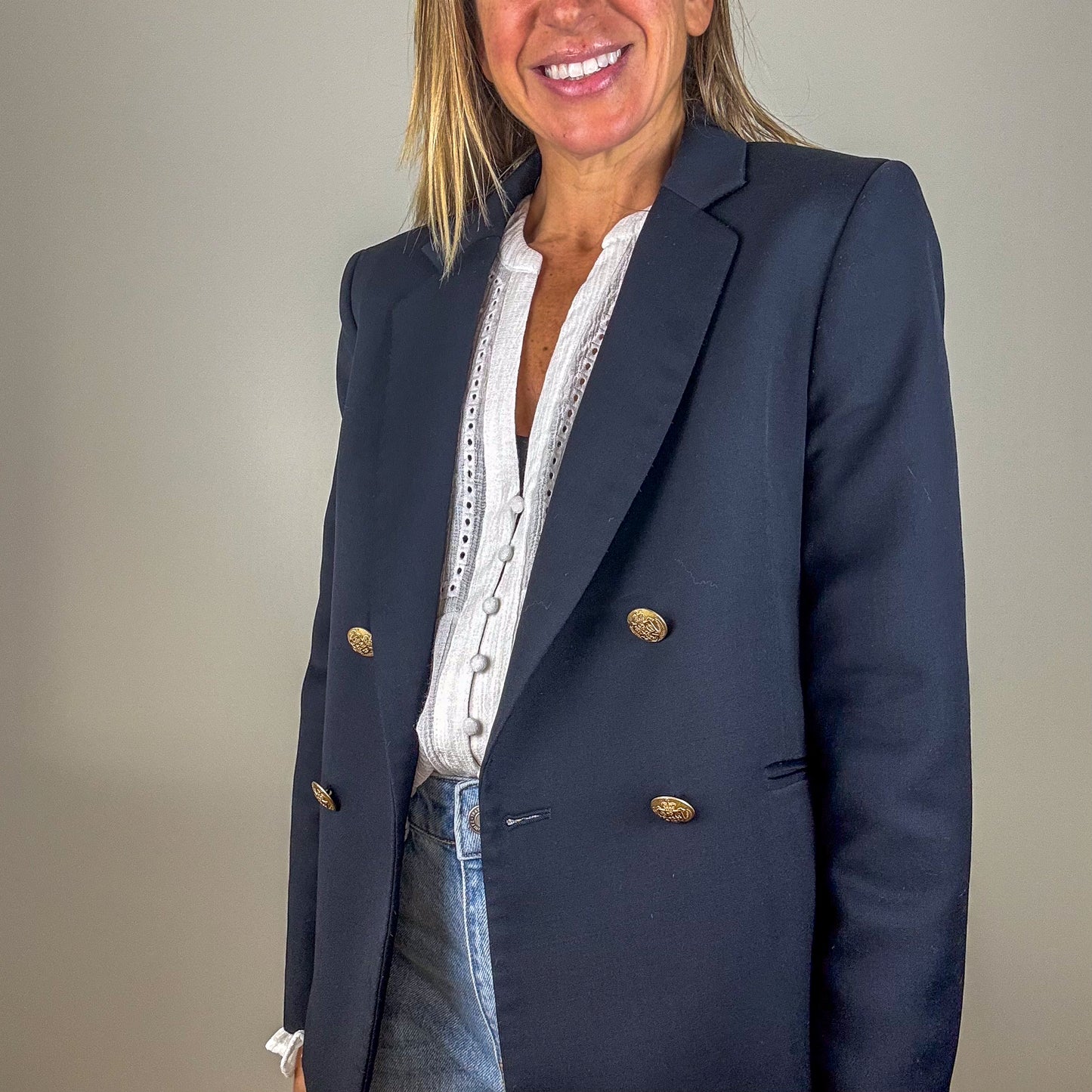 Tara Jarmon Navy Double-Breasted Blazer - Size 10