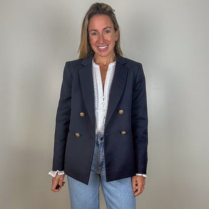 Tara Jarmon Navy Double-Breasted Blazer - Size 10