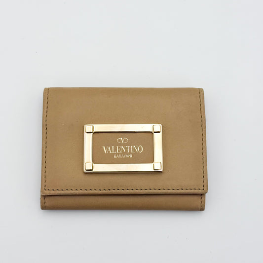 Valentino Garavani Beige Leather Card Holder