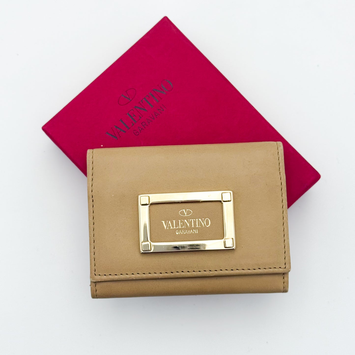 Valentino Garavani Beige Leather Card Holder