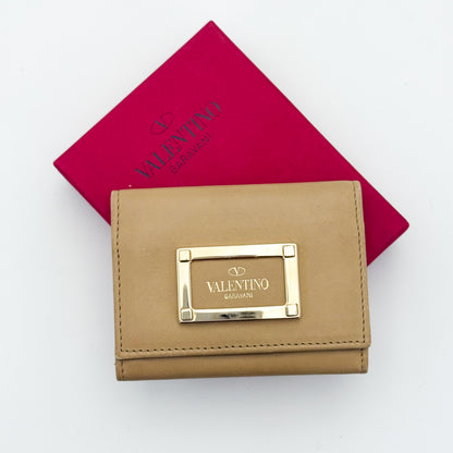 Valentino Garavani Beige Leather Card Holder