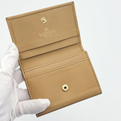 Valentino Garavani Beige Leather Card Holder