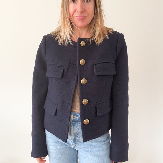 Veronica Beard Navy Leslie Wool Blazer - Size 8