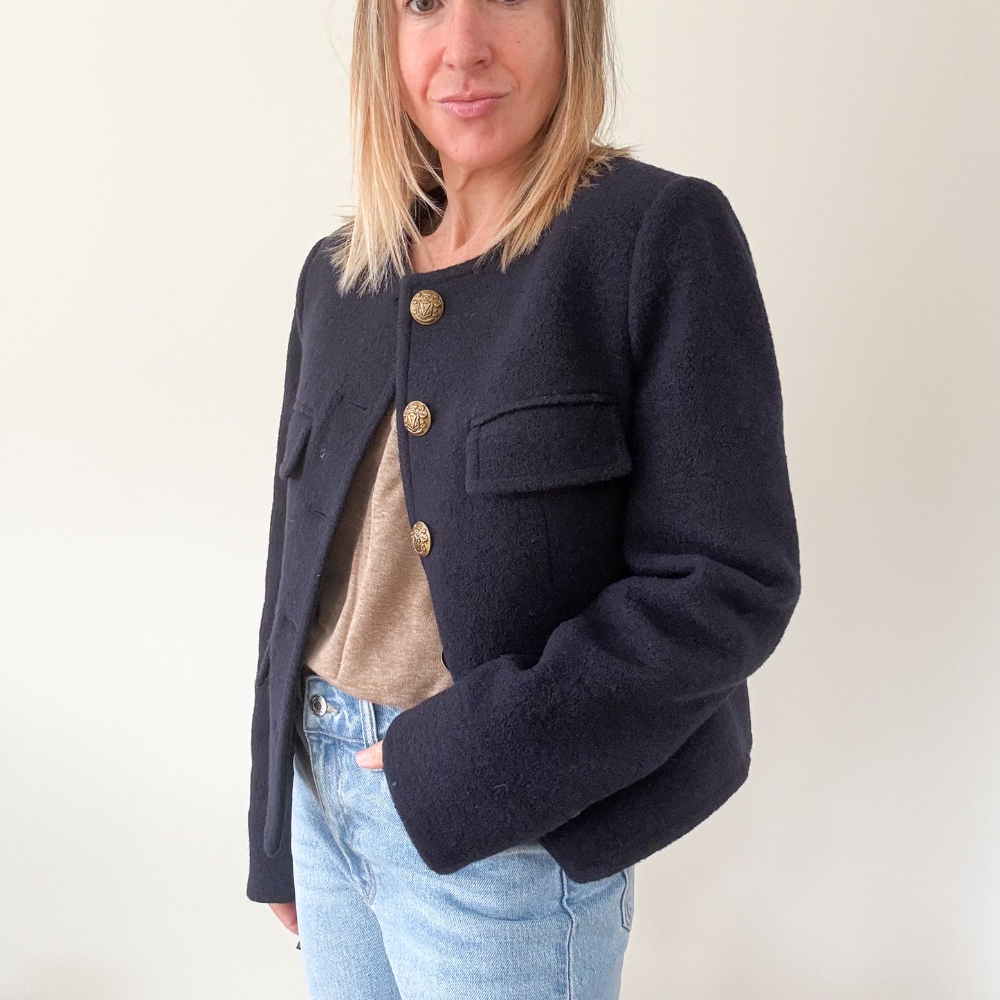 Veronica Beard Navy Leslie Wool Blazer - Size 8