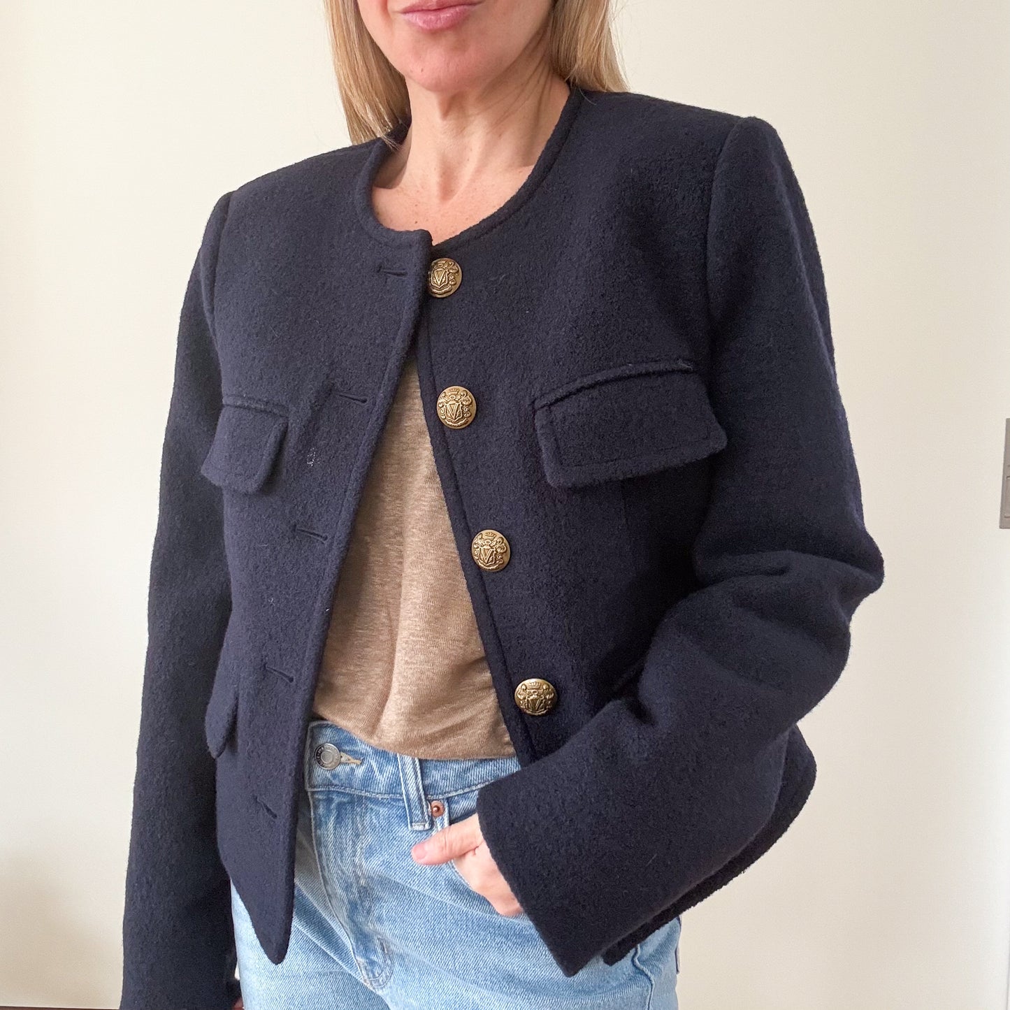 Veronica Beard Navy Leslie Wool Blazer - Size 8