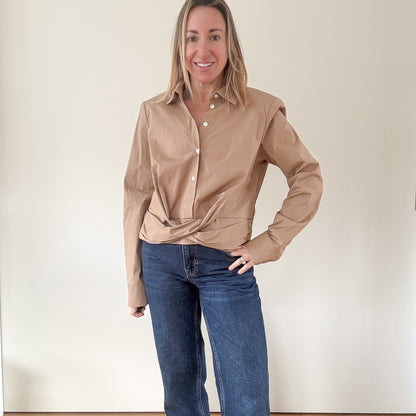 Veronica Beard Veroy Twisted Hem Cotton Shirt - Size M
